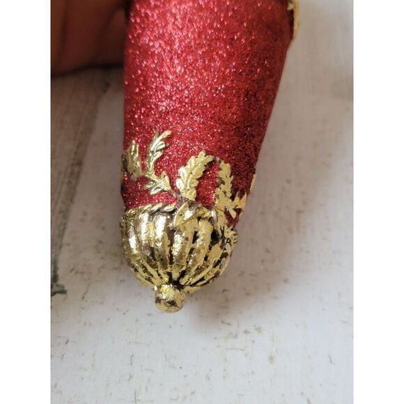 Red glitter mistletoe trim gold ornament Xmas decor - Picture 4 of 7